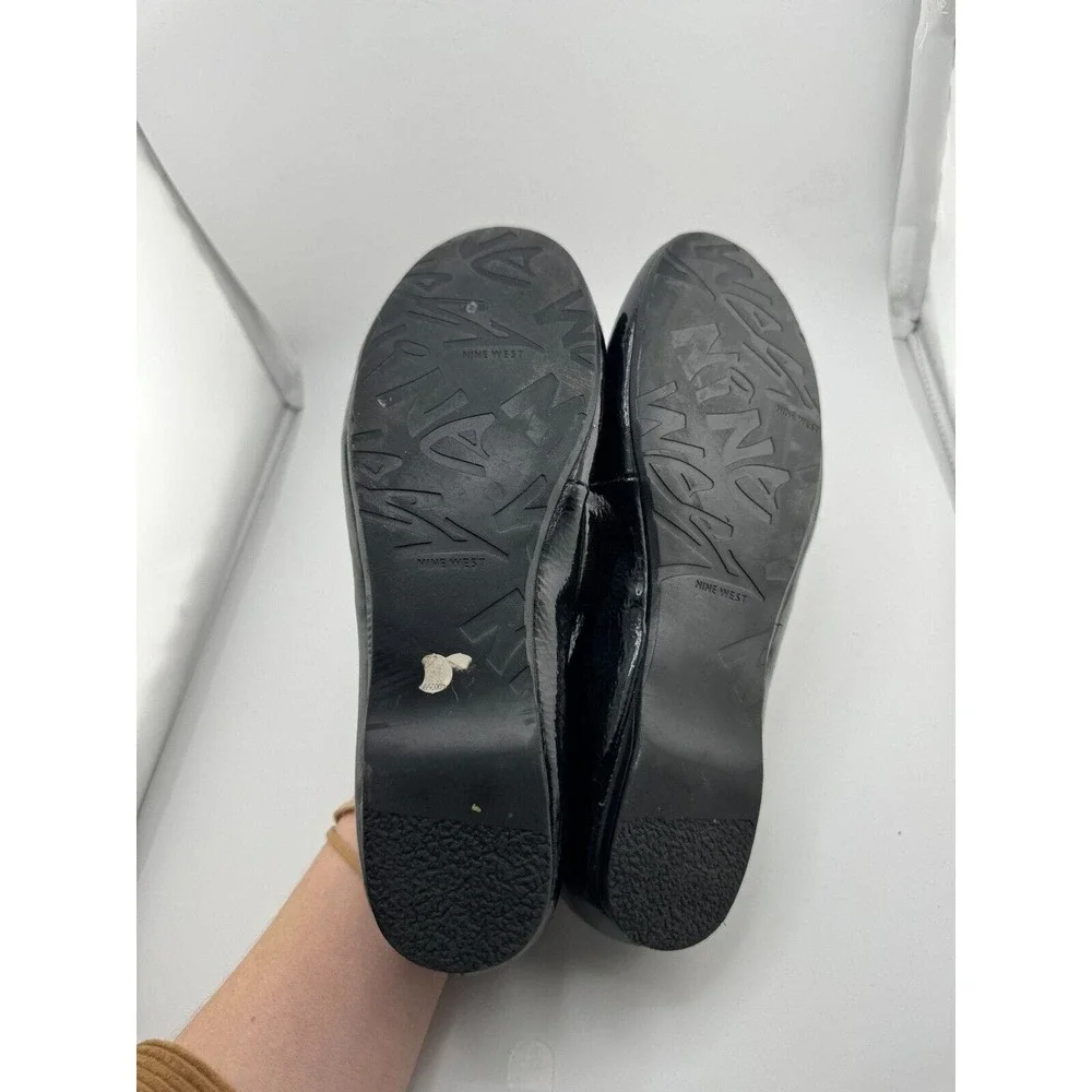 Nine West Fascinate Ballet Flats Size 7.5M Black Patent Leather Round Toe Shoes‎